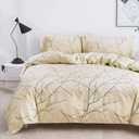 OAITE Duvet Cover Set,100% Cotton Comforter Cover with Floral Pattern Duvet Cover Set,Soft Bedding Set Includes with 3 Piece (2 Pillow Shams,1 Duvet Cover) (King-104" x 90", Ivory-branch)