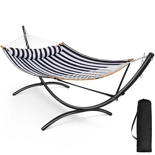 SUNCREAT Hammocks for Outside with Stand, Porch Hammock and Stand, 475 lbs Capacity, Patent Pending, Black & White