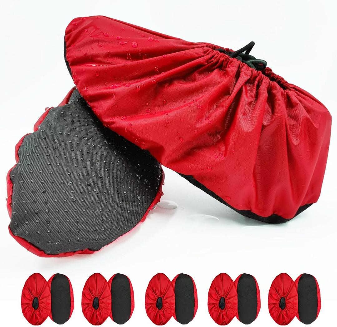 NAEE 5 Pairs Waterproof Anti slip Washable Reusable Boots Cover Indoor Shoe covers (L, Red), Large