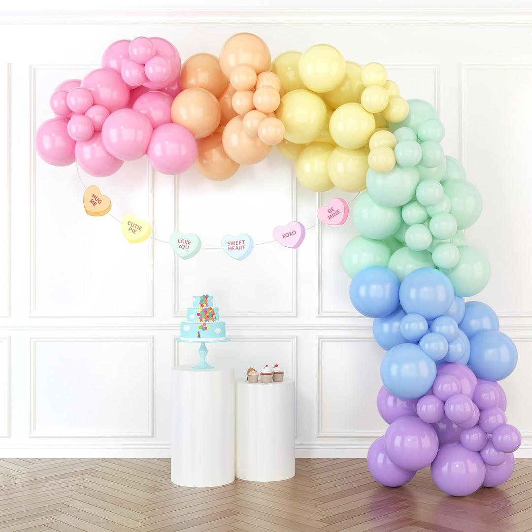 HOUSE OF PARTY Valentine's Rainbow Balloon Arch Kit with Banner  Assorted Color Balloon Garland, Colorful Fiesta Carnival Circus Balloons for Party & Christmas Decor