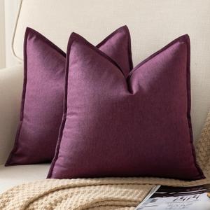 Yaertun Pack of 2 Decorative Linen Soild Throw Pillow Covers Farmhouse Neutral Cushion Covers Pillowcase for Chair Couch Sofa Bedroom Living Room Home Decor 24 x 24 Inch Purple