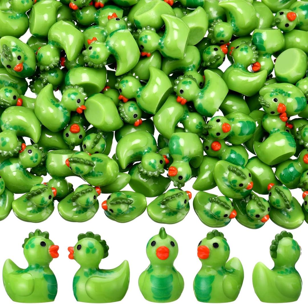 Realspring 100 Pcs Mini Resin Dinosaur Ducks Bulk Dinosaur Duck Miniatures Miniature Animals for Christmas Party Fillers Favors Home Miniature Landscape Ornaments Cake Garden Party Decoration