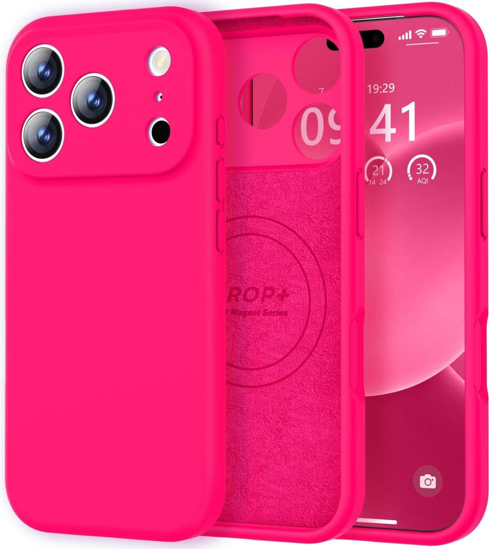 Vooii Magnetic for iPhone 17 Pro Max Case, Compatible with Magsafe (Premium Liquid Silicone) (Integrated Camera Control Button) Full Body Protective Anti-Scratch Microfiber Lining 6.9 inch, Hot Pink