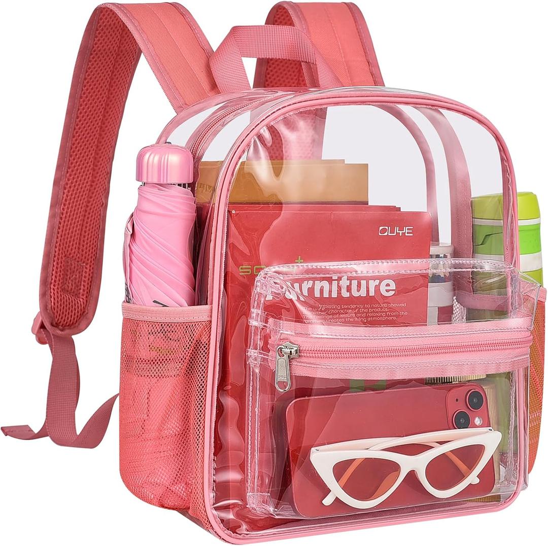 MAY TREE Clear Backpack for Stadium Events, 12x11x5 Inches Small Clear Backpack for Concert Festival Sports Outdoor - Pink
