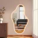 35.8 Modern Irregular LED Bathroom Mirror with Lights, Asymmetrical Frameless Smart Lighted Wall Mirror for Living Room Entryway, Large Decorative Makeup Vanity Mirror with Touch Switch