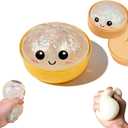 Dumpling Squishy Stress Ball,Jumbo Dumpling Stress Ball,with Steamer,Soft Squeeze Decompression Dough for Adults,Simulation Food Squishies Bun (White-1)