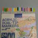 ARTISTRO 24 Pastel Dual-Tip Acrylic Paint Markers - Brush + Fine Tip Combo - Multi-Surface Paint Pens in Soft Colors