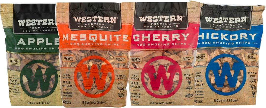 BBQ Smoking Wood Chips Variety Pack Bundle (4)- Apple, Mesquite, Hickory, and Cherry (Variety Pack)