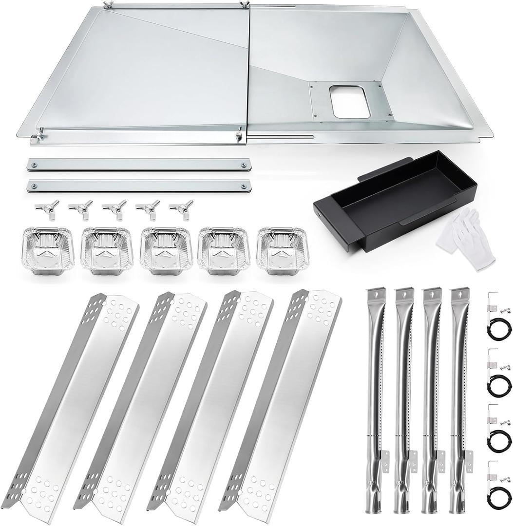 Hiorucet Grill Replacement Parts for Nexgrill 4 Burner 720-0830H, 720-0783E, 720-0830A, 720-0783H, Grease Tray with Catch Pan, Heat Plates, Burner Tubes and Igniters for Nexgrill Replacement Parts