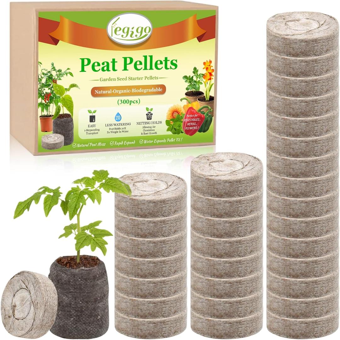 Legigo 300 Pcs 30mm Peat Pellets Starter Pods, Compressed Starting Plugs Pellet Fiber Soil Helps to Avoid Root Shock for Garden Planting Herb Flower Vegetables