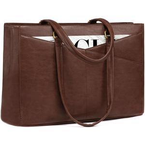 LOVEVOOK Vintage Leather Work Tote - 15.6 Inch Laptop Bag for Women, Waterproof Business Bag & Office Briefcase (Brown)
