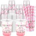 Funnymoom 50 Sets Baby Shower Plastic Cups a Sweet Little Girl Is on the Way 16 oz Floral Disposable Drinking Cups with Lids Straws for Girl Gender Reveal Birthday Party Decorations Supplies