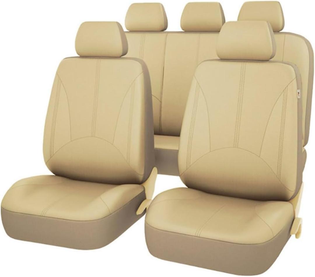 Beige Car Seat Cover Full Set Air Cool Mesh Seat Covers All Season Fit Seat Covers Leather for SUV Sedan Van Airbag Compatible Elegance