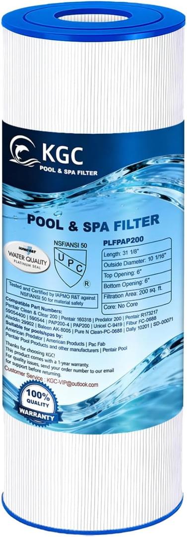 KGC CC200 Pool Filter Cartridge Replaces Compatible with PAP200, Clean & Clear 200, CC200, Unicel C-9419,Filbur FC-0688, 59054400, R173217, Pool Filter Cartridge 200 Sq. Ft, 1 Pack
