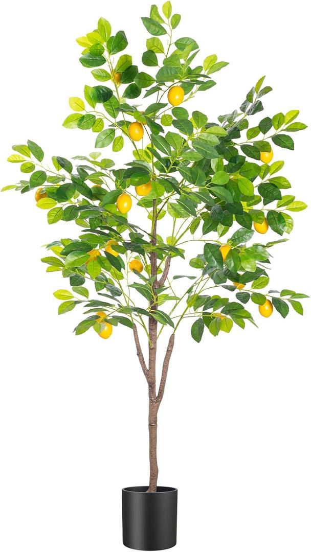 5FT Artificial Lemon Tree Tall Faux Lemon Tree 5 Feet(60in) Fake Lemon Tree Faux Plants with Realistic Trunk and Lifelike Leaves and Fruits for Home Office Decor