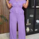 CXXQ Plus Size 2 Piece Sets for Women Summer Outfit Off Shoulder Pant Suits (Purple, XL)