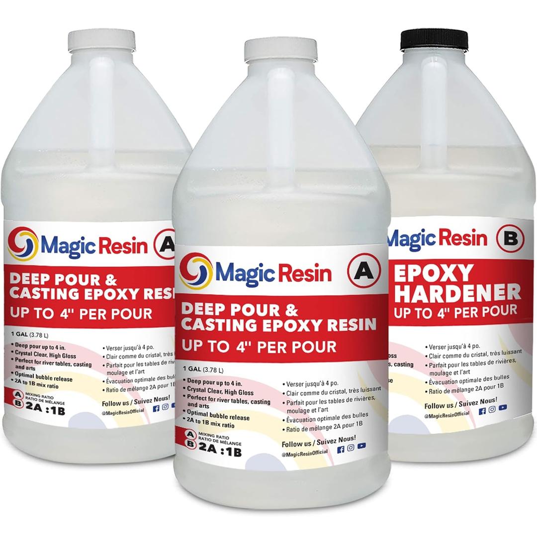 Deep Pour Epoxy Resin for River Table | 3 Gallon (11.4 L) | 4'' Deep Pour & Casting Epoxy Resin Kit | Low Odor | Crystal Clear and High Gloss | For River Tables, Deep Pour, Casting