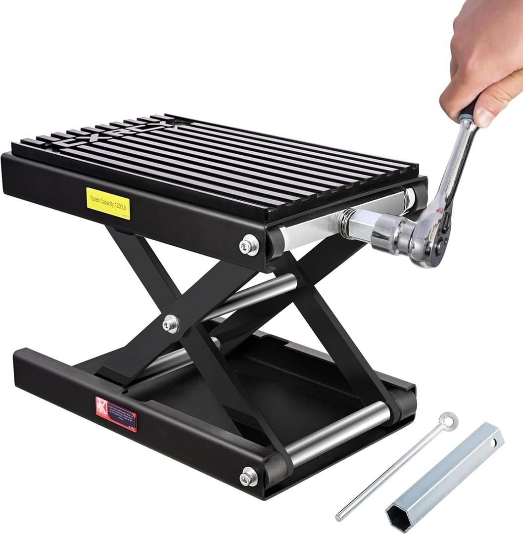 CXRCY1200 LBS Motorcycle Jack with Dolly, Motorcycle Lift Scissor Jack Upgraded Dirt Bike ATV Steel Motorcycle Hoist Stand with Ratchet Wrench,Crank Handle,Thickened Rubber Pad,Wide Deck