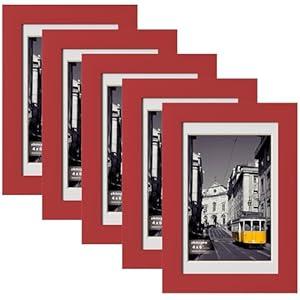 eletecpro 4x6 Picture Frames Set of 5, Picture Frame Collage Wall Decor Display 3.5x5 Photo with Mat or 4x6 Without Mat, Home Decor Gallery Frame for Table Top or Wall Mounting, Red