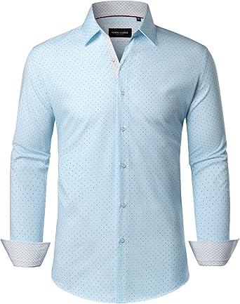 Alimens & Gentle Men's Dress Shirts Printed Button Down Shirt Long Sleeve Regular Fit Inner Collar Contrast Shirt Business, Size 3XL