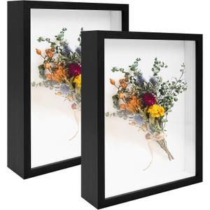 2 Pack Shadow Box Frame 8.5"x 11" Wood Deep Shadow Boxes Display Cases, Dried Flowers, Photos, Handicrafts Picture Frames for Wall Hanging Tabletop (Black, 8.5"x 11")