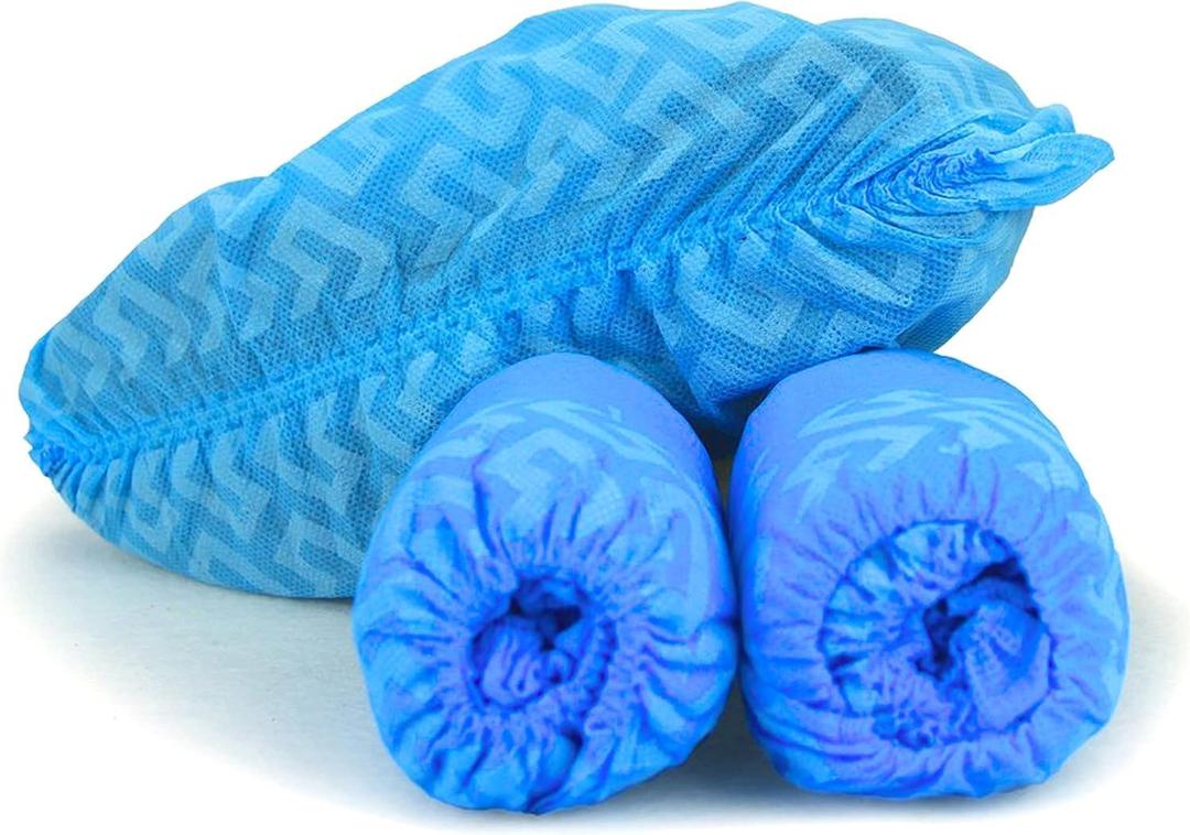 G & F Products Disposable Shoe Covers, Slip-Resistant Booties, Heavy-Duty, Waterproof, Elastic Band, Non-Slip Silicone Sole, Reusable, Protects Floors, Blue, 11 Us Men & 13 Us Women, X-L 200 Pieces