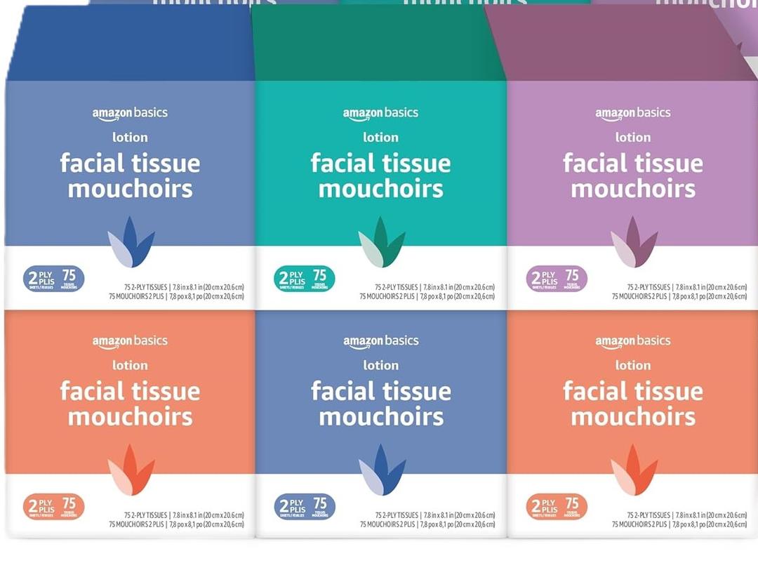 Amazon Basics Facial Tissue with Lotion, 2-Ply, 450 Count, Pack of 6