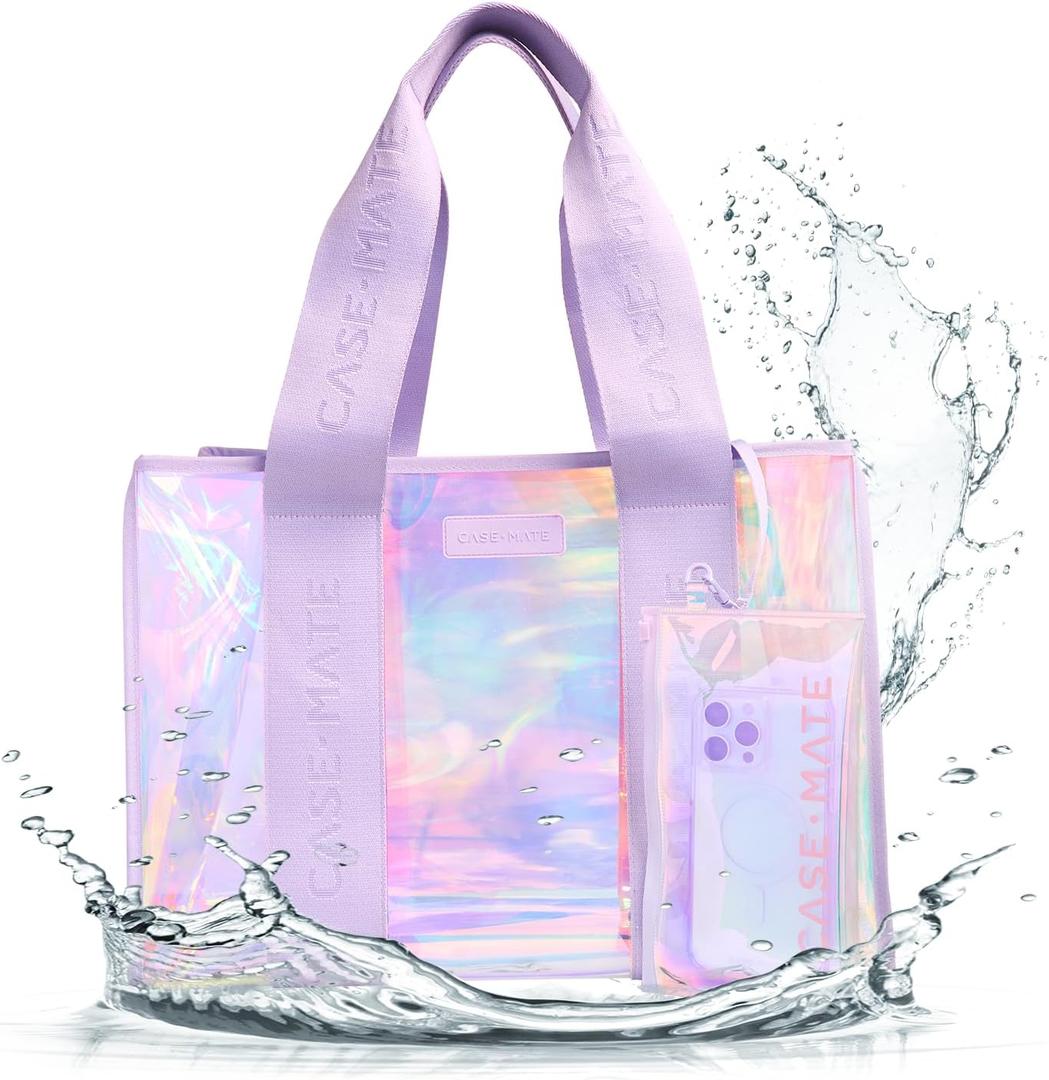 Case-Mate Official Soap Bubble Beach Tote - Iridescent Beach Bag with Phone Pouch for Women - Waterproof, Foldable & Washable - Tote Bag for Beach, Pool, Travel and Vacation - Large