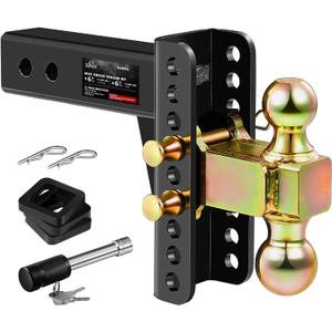 Adjustable Trailer Hitch, Fits 2.0-Inch Receiver, 6-Inch Drop/Rise,2"" & 2-5/16"" Ball Hitches for Trucks, 18,000 LBS GTW - Receiver Hitch with Anti-Theft Pin, Solid Ball Mount, BLK,X-452006