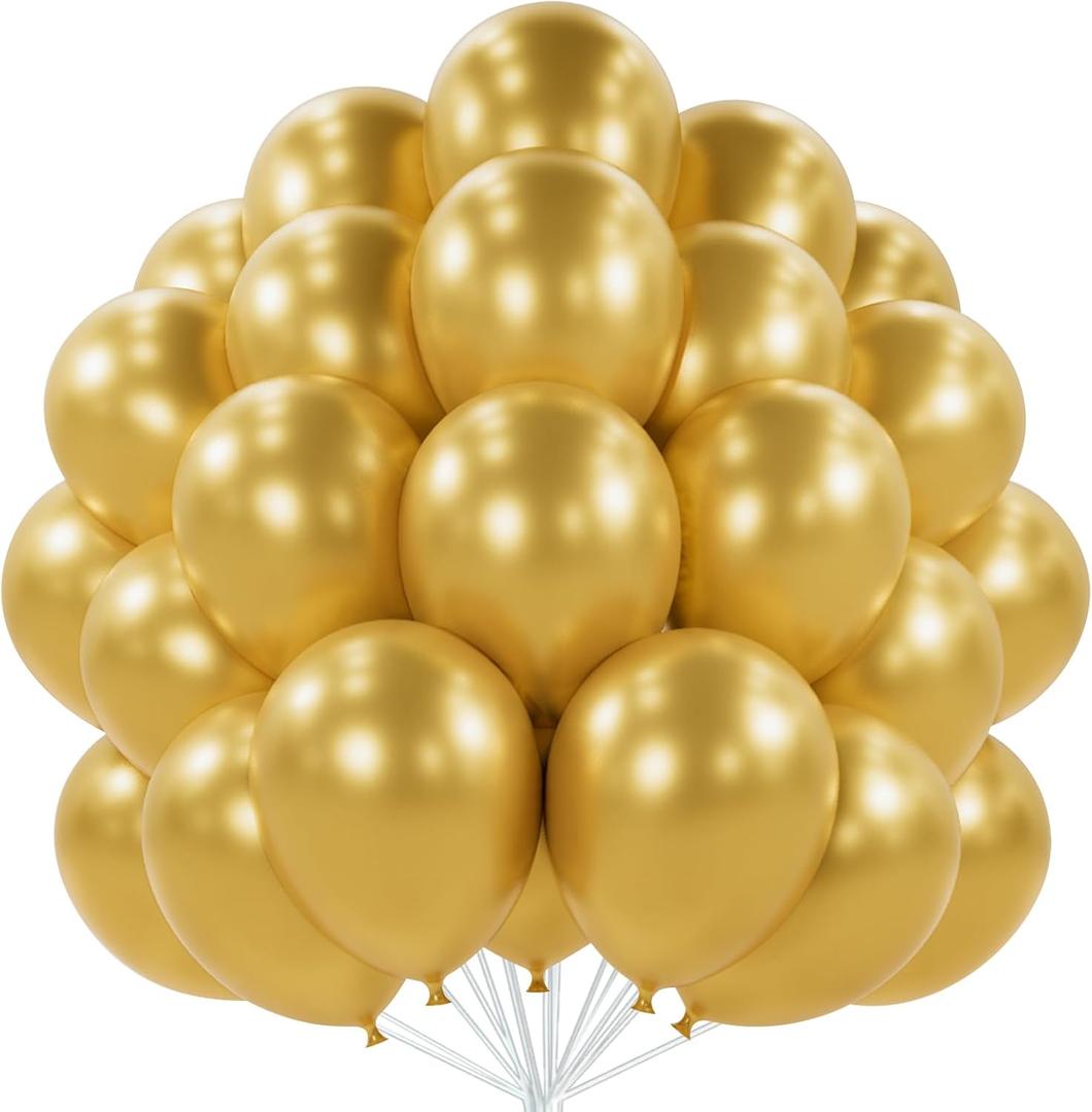 PartyWoo Metallic Gold Balloons 101 pcs 12 Inch Chrome Gold Latex Helium Balloons for Graduation Baby Shower Gender Reveal Christmas Wedding New Year Anniversaries Birthday Party Decorations Gold-G101