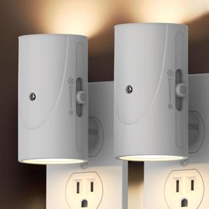Modern LED Night Light Plug into Wall, Dusk to Dawn Sensor, Adjustable Brightness (0-100LM), Soft White 3000K, Dimmable Night Lights for Bedroom, Hallway, Stairway, Bathroom, Nursery, 2 Pack, White