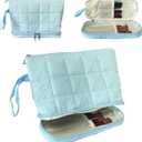 Blue Puffy Puffer Makeup Bag for Purse Small Makeup Pouch Quilted Cosmetic Bag Cute Cotton Toiletry Pouch Bag for Women