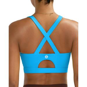 RUNNING GIRL Sports Bra for Women High Support,Molded Cup Strappy Running Sports Bras with Sewn in Pads (Blue, XXL)