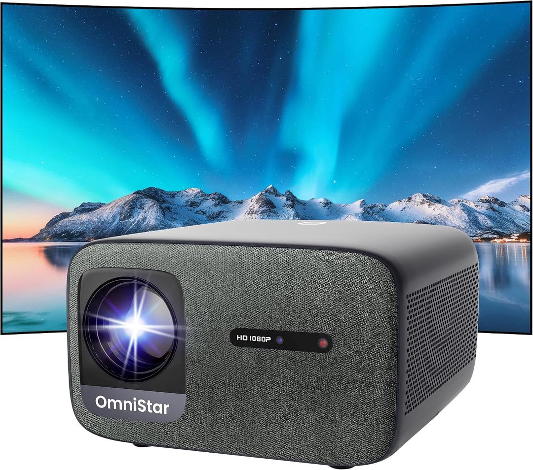 OmniStar L80 4K Supported Projector, Native 1080P Mini Projector with WiFi and Bluetooth, 1500 ANSI Lumens, Auto Focus & Auto Keystone, 2x15W Speakers, 200" Display, HDMI/USB/TV Stick Compatible