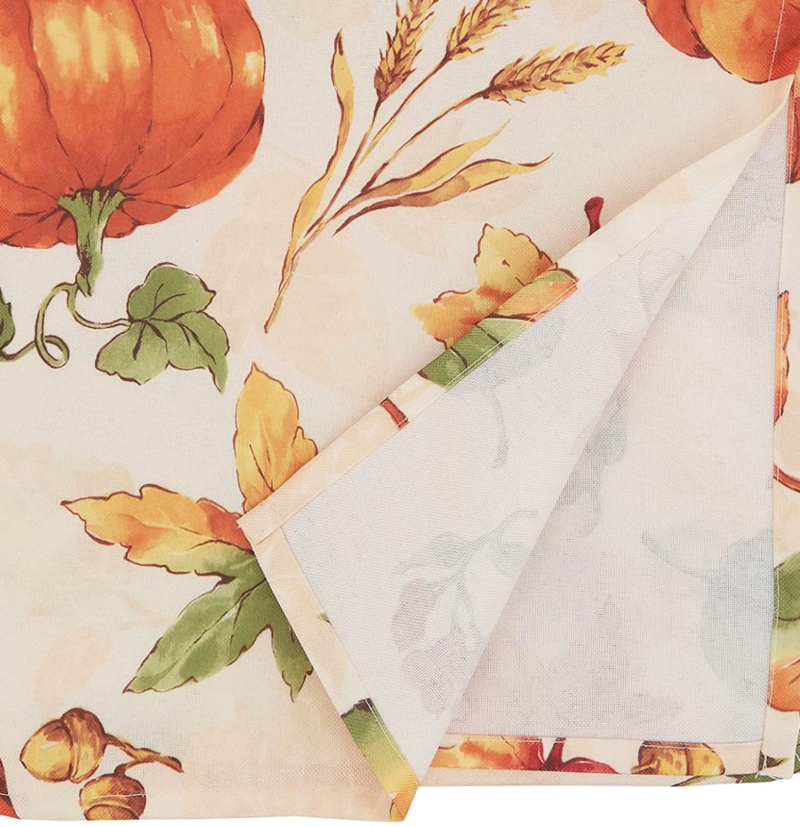  Fennco Styles Fall Leaves Pumpkins Harvest Tablecloth, Orange Cover for Thanksgiving, Seasonal Décor, Banquet, Family Gathering and Special Events