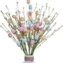 Easter Picks,6 Pack Easter Egg Picks Artificial Easter Berry Stems Easter Picks and Sprays Rustic Easter Decorations for Easter Home Decor and Flower Arrangement(Pink/Yellow/Cyan)