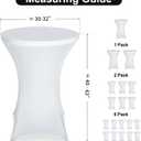 FestiCorp Spandex Table Cover, Cocktail Fitted Tablecloths, Round Highboy Stretch Table Covers Cloths for Party, DJ, Bar, Wedding, Birthday, Banquet, White, 30"-32" Diameter x 40"-43" Height