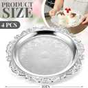 3 Pcs Silver Serving Tray 10 Inch Elegant Vintage Floral Round Metal Plate Silver Platter for Buffet Wedding Party Jewelry Decorative