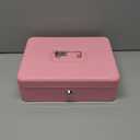 Cash Box with Lock and Money Tray Metal Money Box Large Cash Lock Box for Money 9.84" x 7.87" x 3.54" Pink