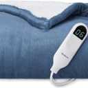 Bedsure Heated Blanket Throw Blanket - Fast Heating Electric Blanket, Soft Flannel Heated Throw with 4 Time Settings, 6 Heating Settings, Warm Gifts for Grandma (50x60 Inches, Blue)