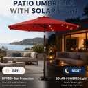 Patio Kingdom 10FT Solar Patio Umbrella with Lights, Outdoor Table Market Umbrella with 32 LED Lights, 8 Sturdy Ribs, Push Button Tilt and Crank for Pool, Deck and Garden, UV-Resistant, Red