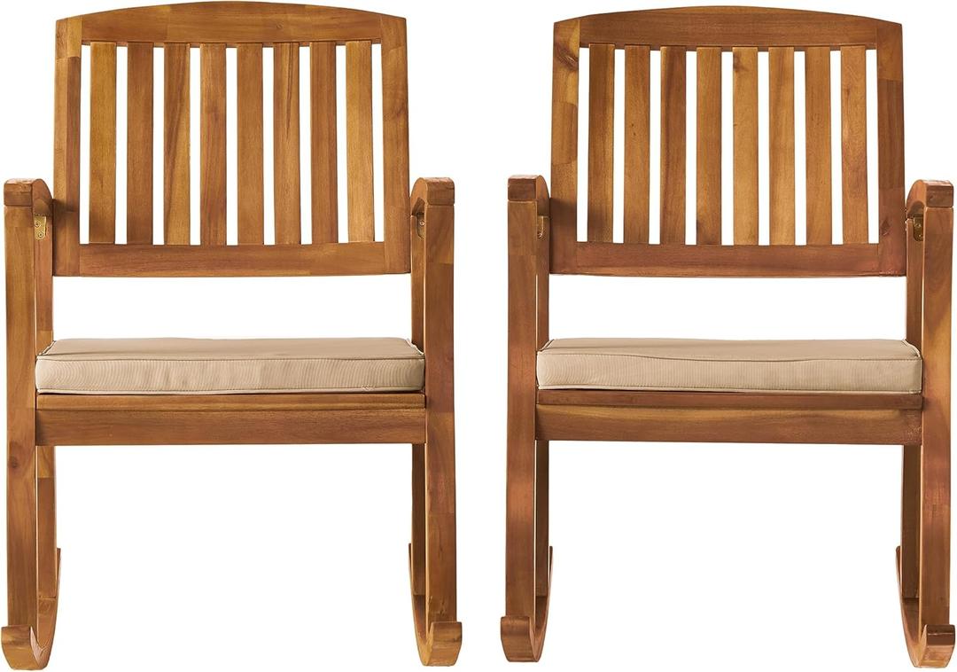 Christopher Knight Home Selma Acacia Rocking Chairs with Cushions, 2-Pcs Set, Teak Finish