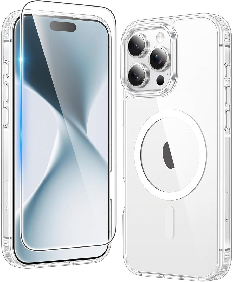 FNTCASE for iPhone 16 Pro-Max Case: Magnetic Military Grade Drop Protection Anti Yellowing Cell Phone Cover - Rugged Shockproof Protective Bumper Transparent Cases (A-Clear)