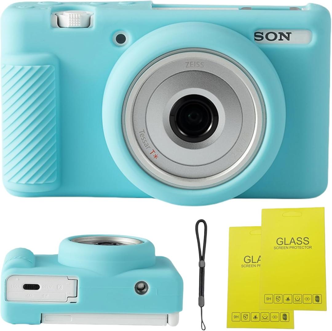 Camera Case for Sony ZV-1F/ ZV-1 II/ZV-1M2 Digital Camera,ZV1F Soft Silicone Protective Bag,Anti-Scratch Slim Fit Soft Sleeve with ZV1 F Screen Protector and Strap Wrist. (Light Blue)