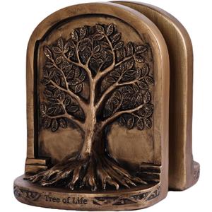 Vintage Bronze Finish Tree of Life Bookends Set, 2 Non-Skid Heavy Bookends for Shelves or Bookcase, Decorative Bookends for Desktop Shelf Decor, Library Office Decor, Home Décor Gift