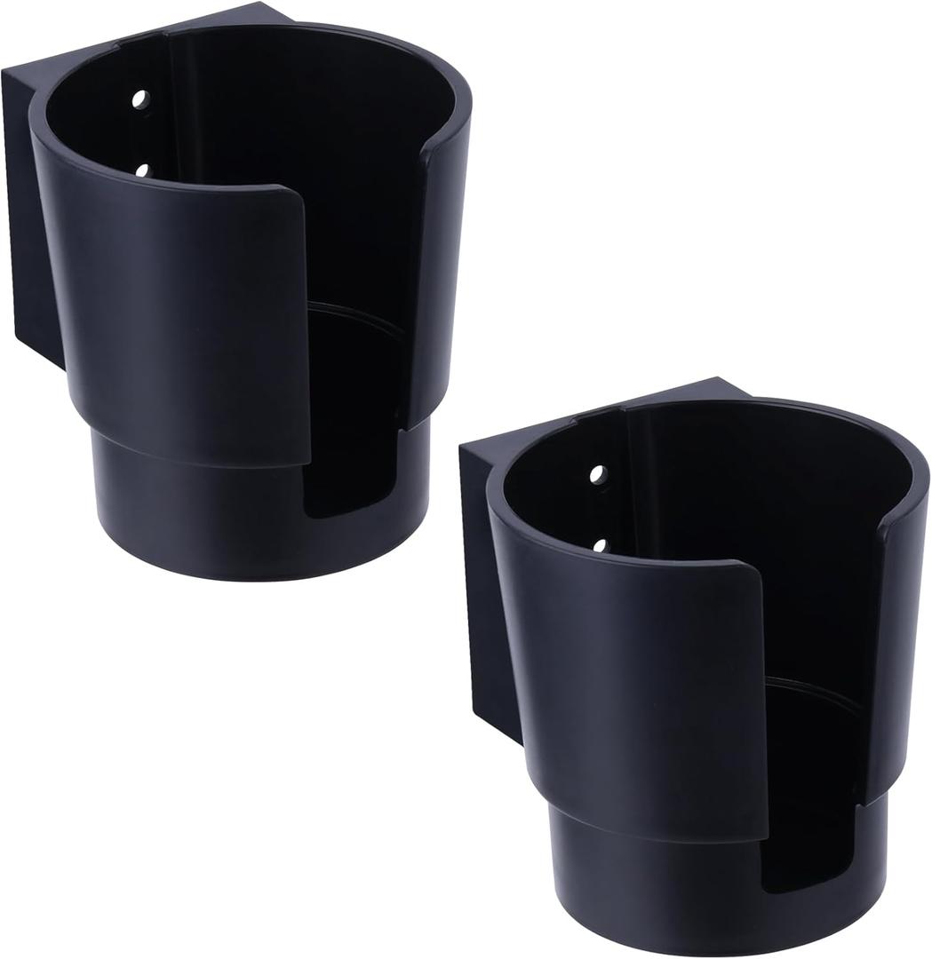 Universal Large Cup Holder Wall Mount, Heavy Duty Plastic Drink Holder for Boat Car Truck RV Bus Tractor Wall Wood, Vertical or Horizontal Mount, Fit Most Cups, Bottles, Cans, Tumblers Black Pack of 2