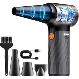 Electric Air Duster, 260000RPM Cordless Mini Air Blower with Brushless Motor- 3-Speed Adjustable, Rechargeable Compressed Air Dust for Keyboard, Computer & Outdoor Cleaning (Orange)