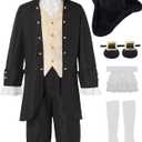 Kids Colonial Costume Boys 18th Century America Cosplay Costume with Hat (Black), 15-17 Y