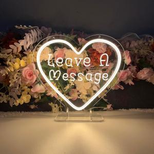 Leave a Message Neon Sign With Holder Base, Neon Guestbook Table Sign for Wedding Shop Business Desk Decor Reception Welcome Dimmable Led Sign, Warm White USB Neon Light Sign, Small