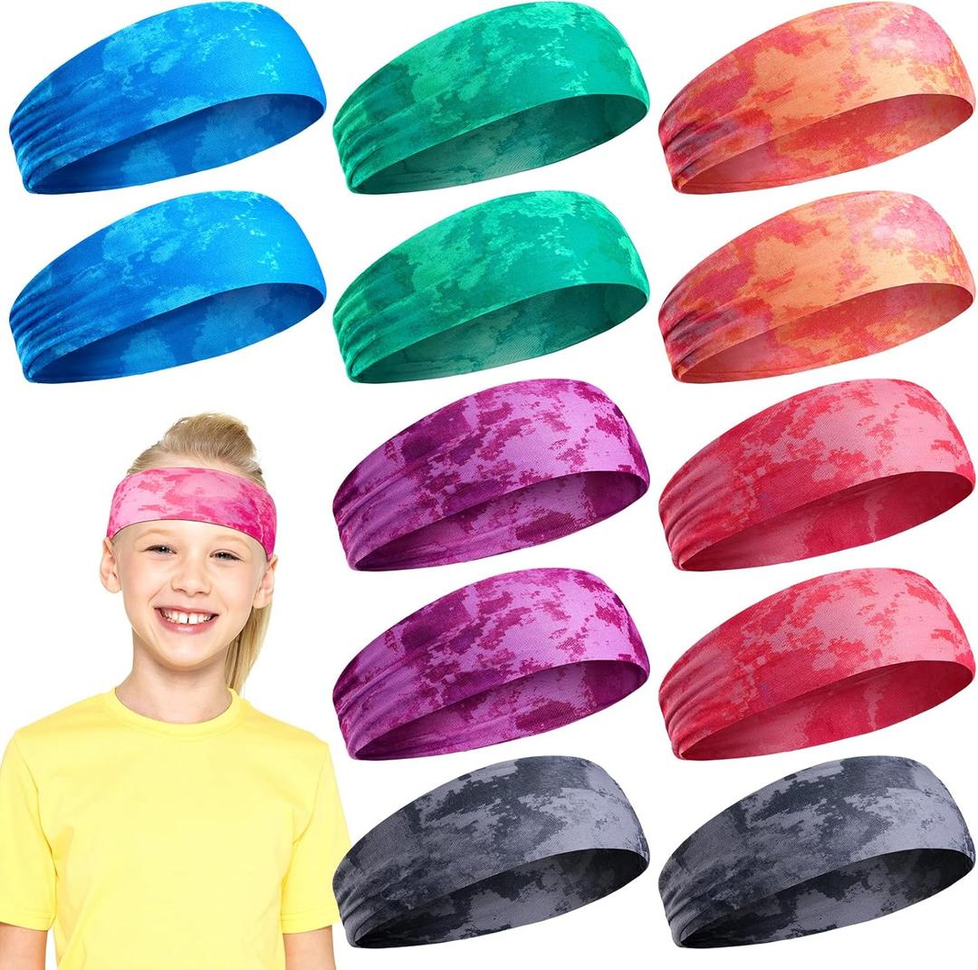 Jerify 12 Pieces Girls Sports Headbands Athletic Sweatbands Sport Hairbands Elastic Wicking Headband for Youth Kids Boys Girls Children Teenagers(Tie Dye)
